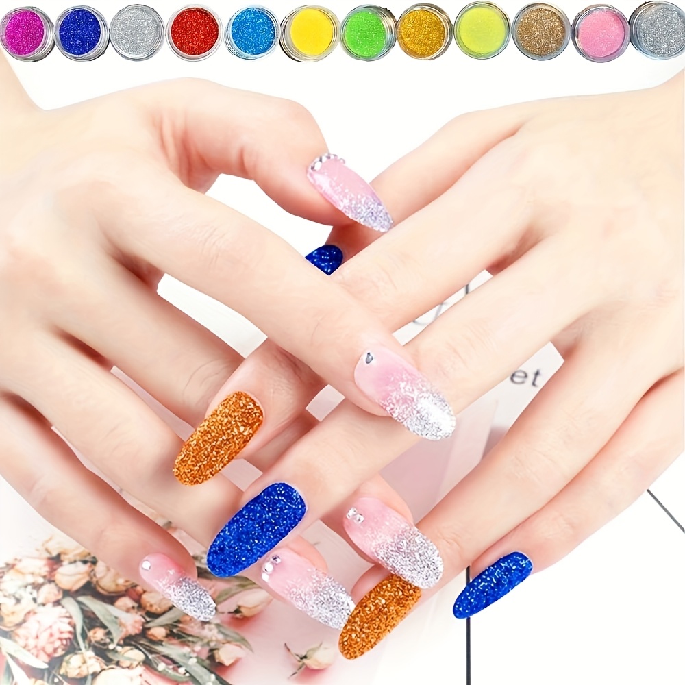 12 kompletnih uradi sam setova za nokte za početnike s glitter prahom, French tip sustavom (i), kliještima za nokte, četkicama i trakama za poliranje - Sve u jednom manikir setu za njegu noktiju, s korak po korak priručnikom (Poklon)