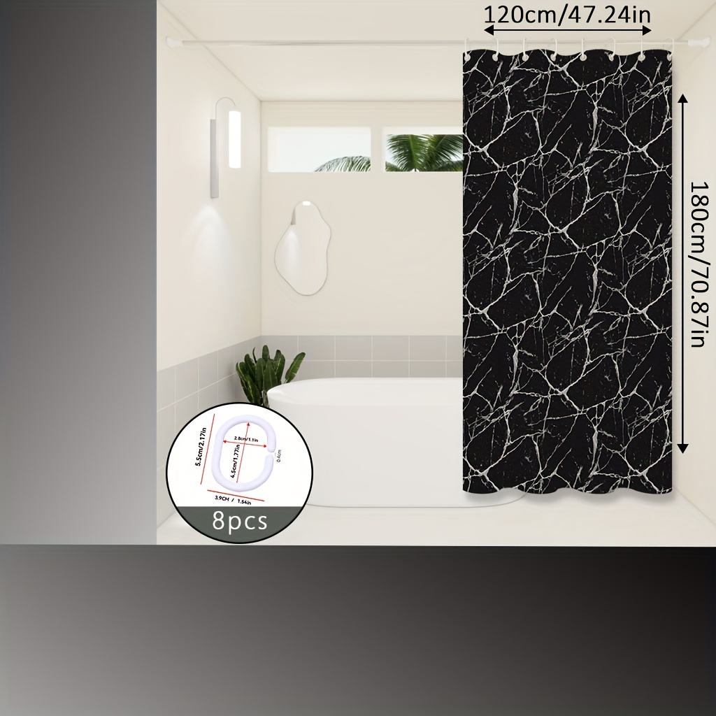 TEMU Light Luxury Marble Pattern Shower Curtain, A High-end Bathroom, Multi-scene Universal Bathroom Partition Curtain With Hanging Rings