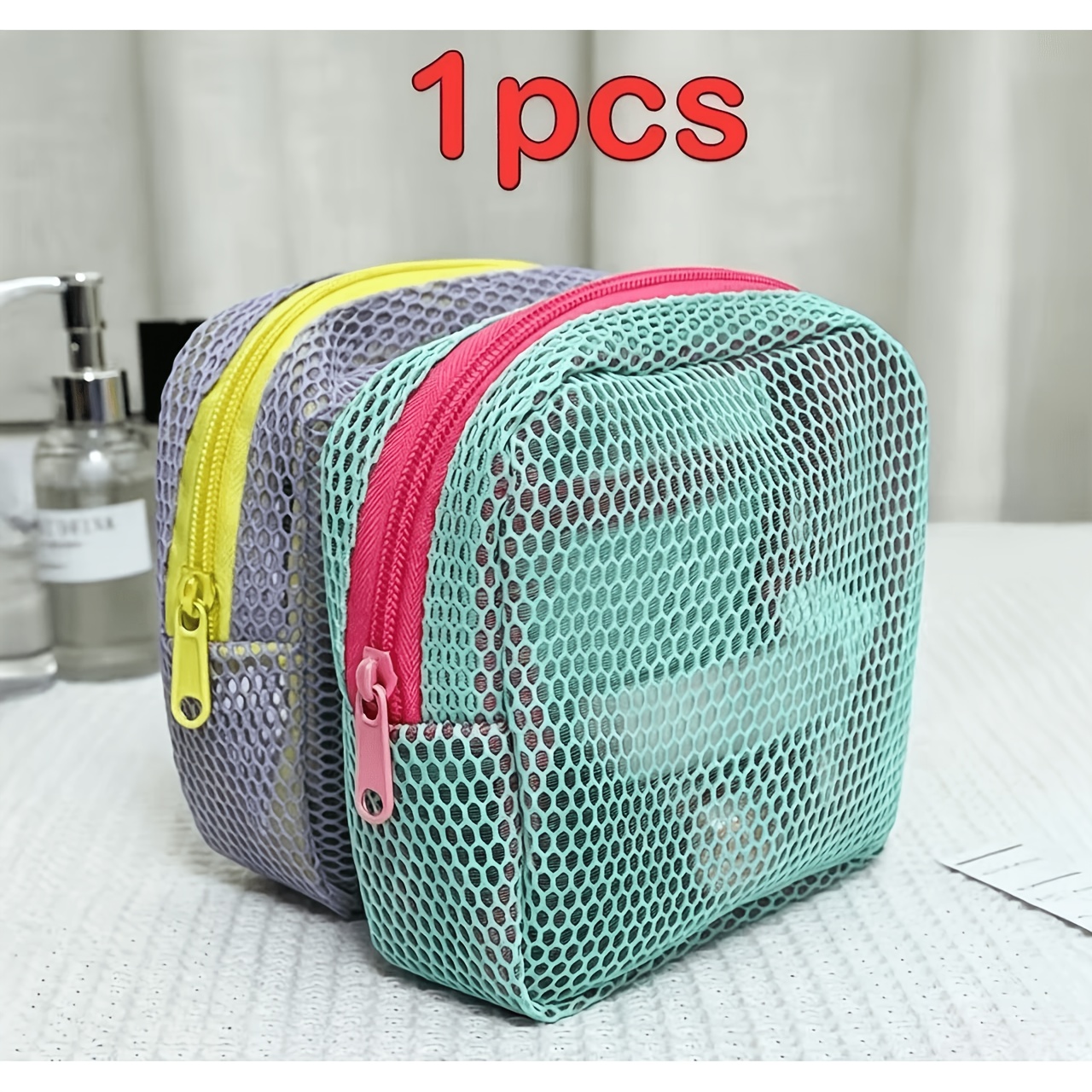 TEMU Large Transparent Mesh Cosmetic Bags Suitable For Gym, Travel And Camping - Lightweight Foldable Toiletry Storage With Multiple Compartments And