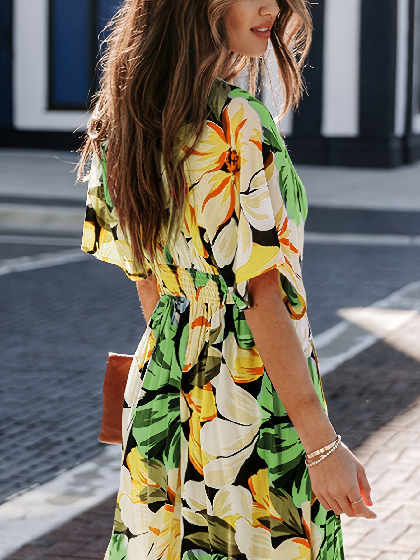 vestido largo dobladillo fruncido cuello Temu Spain