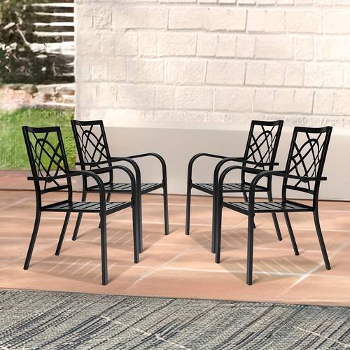 300lbs patio chairs set of 2 outdoor dining chairs metal frame stackable patio dining chairs wrought outdoor chairs with armrest for garden poolside backyard