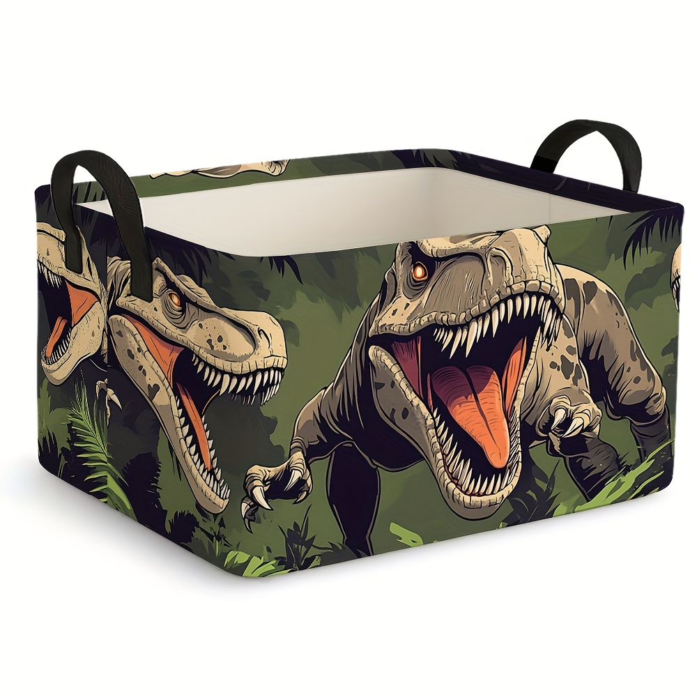 TEMU 1pc Rex Print Storage Bin, Dinosaur Pattern Collapsible Shelf Basket With Handles For Home Bedroom Laundry Organization, Shelf Baskets