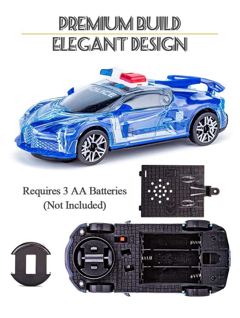 Colorful Glitter Toy Car with Lights, Music Police Vehicle Transparent Shell Toy Car, Omni-Wheel Children's Toys Novel Glow-in-the-Dark Gift Super Cool Birthday Present for Boys and Girls Ages 3-6