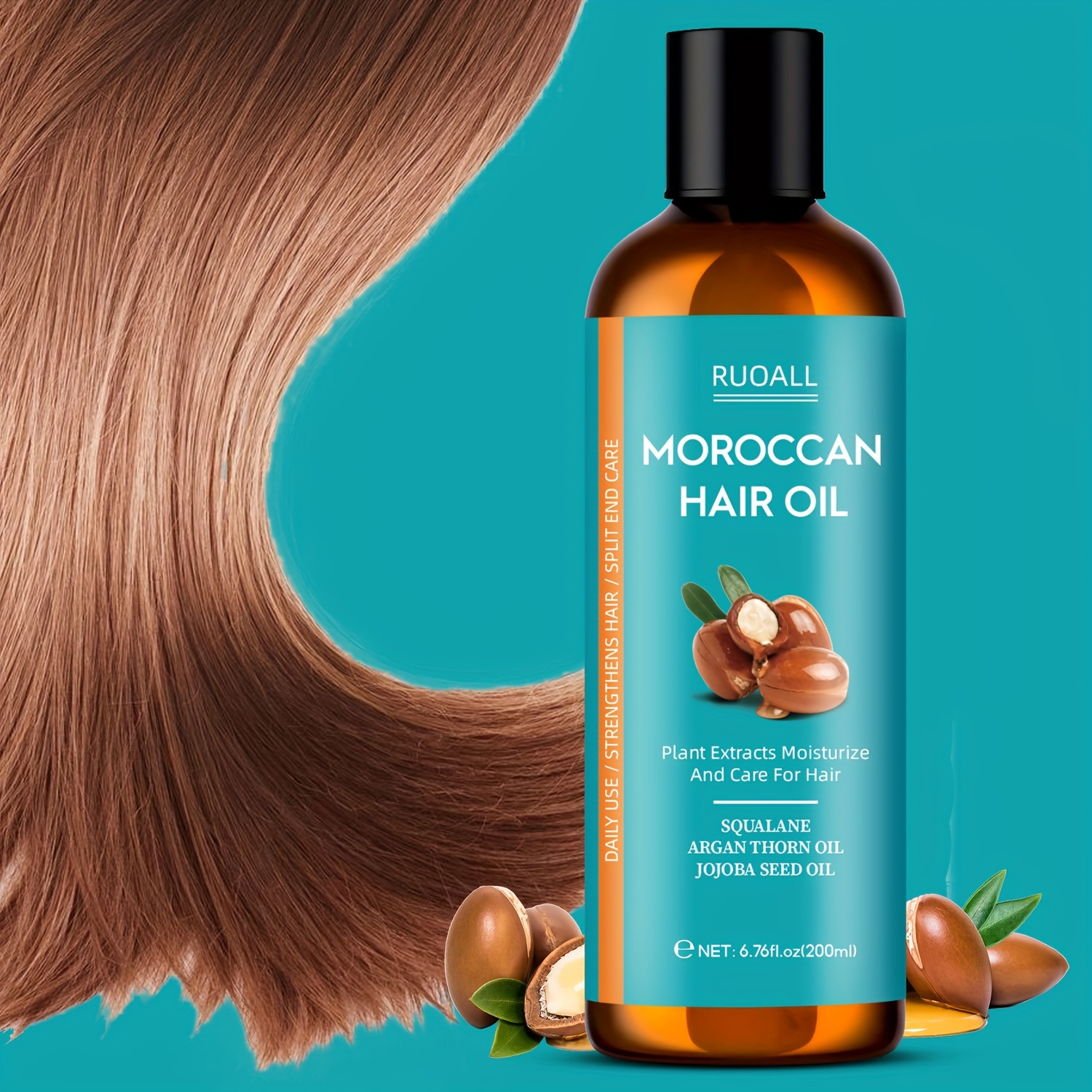 

Moroccan Hair Oil, 200ml/6.76 Fl Oz, With Argan And Jojoba Oils, Glycerin & Grape Seed Oil, Daily Use Hair Care Serum For Frizz Control And Shine, Strengthening Hair Treatment