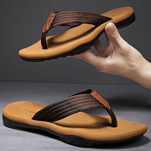 geweven gestreepte teenslippers voor heren - lichtgewicht & gedempte binnen , ademende pantoffels met ronde geschikt voor strand, casual wandelen, binnen/buiten sandalen, lente zomer herfst vakantieschoeisel