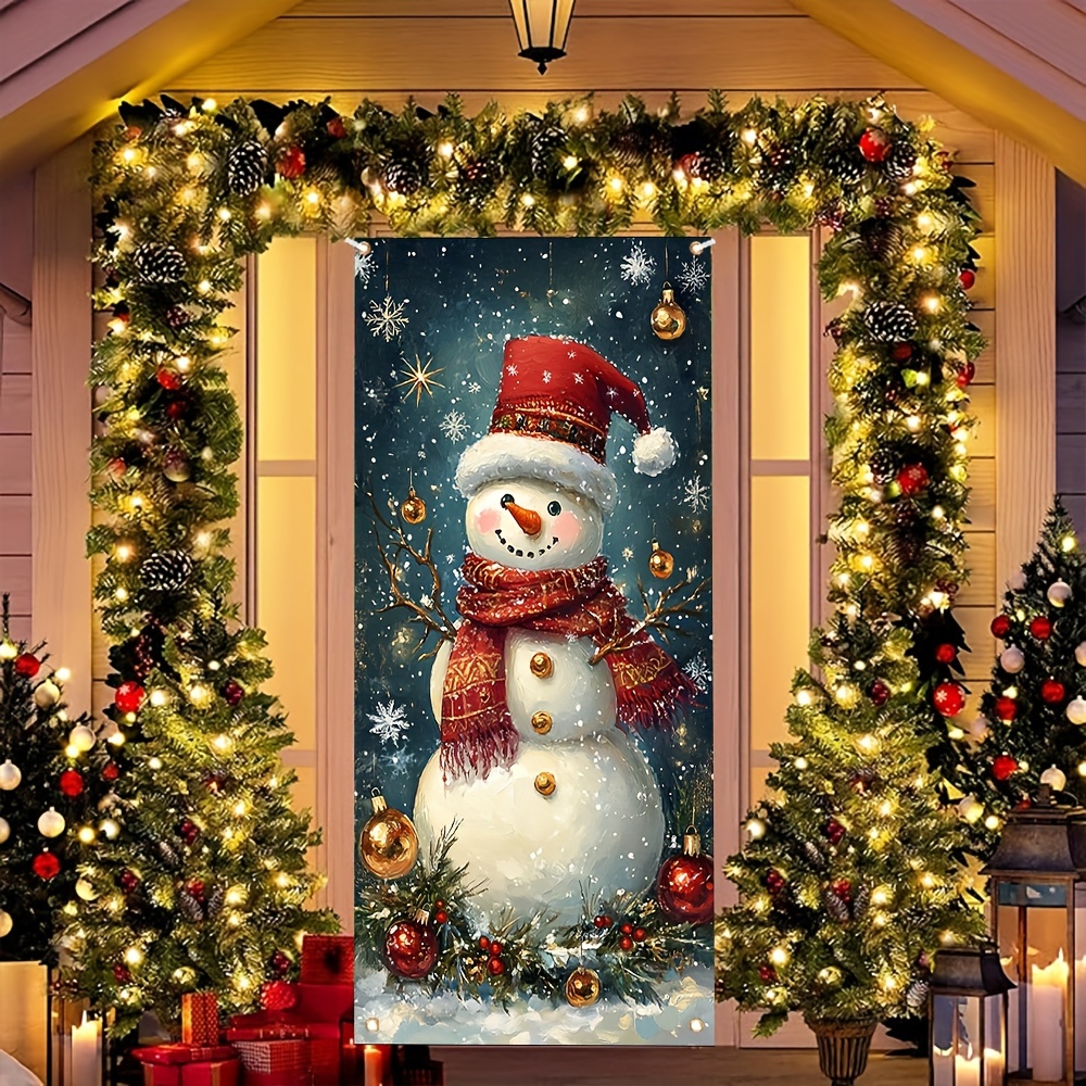 

Christmas Snowman Door Banner - 35.4"x70.8" Polyester Holiday Decoration, Indoor/outdoor Use For Party & Photography Backdrop