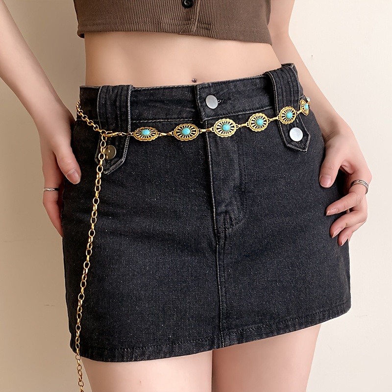 Vintage Ethnic Carved Silvery Chain Adjustable Belt