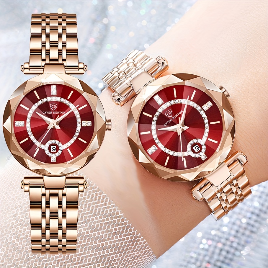 Reloj De Pulsera Para Mujer Oro Lujo De Cristal Plata Acero Inoxidable  Plateado