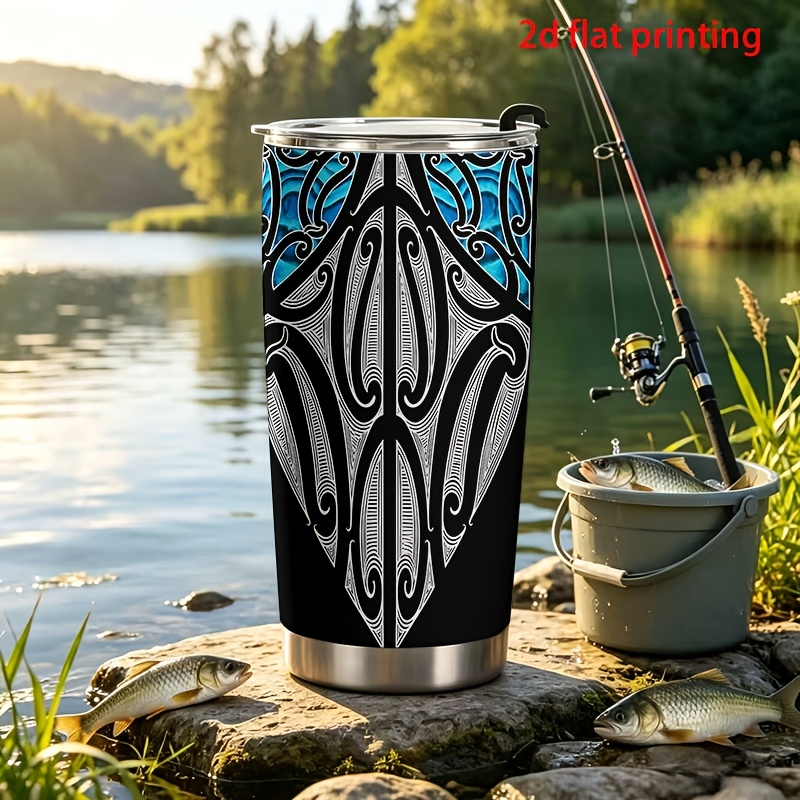 TEMU 1pc 20oz Stainless Steel Insulated Tumbler,2d Flat Printing, With Maori Pattern, Leak-proof,office, Travel And Outdoor Activities,it's For