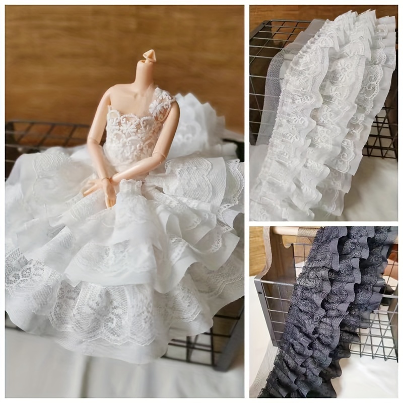 

3d Chiffon Triple Ruffle Lace Trim Fabric, Pleated Tulle Mesh, Embroidered Ribbon For , Gown Collar And Sewing Decorations, Fabric Material