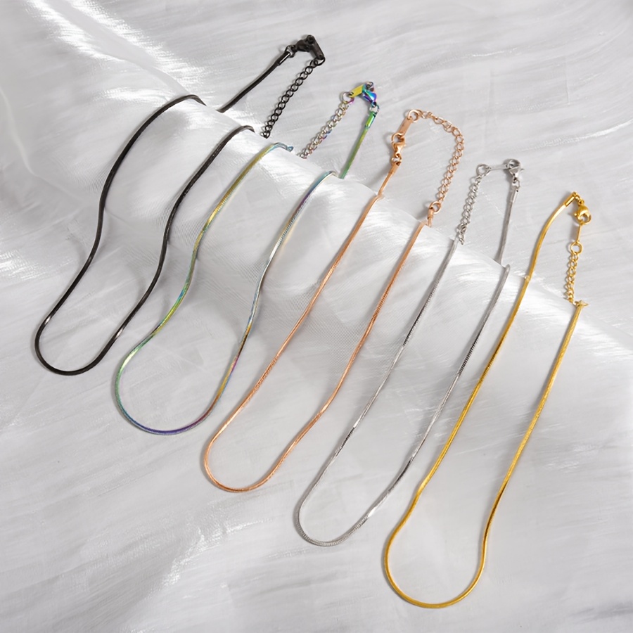 5pcs Multi-Length Lobster Clasp Square Snake Chain Necklace Set