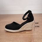 sandalias de cuña con correa en el tobillo para mujer, color negro, punta redonda y de cuerda - zapatos elegantes para vacaciones en , calzado de | correa delgada al tobillo | tejida de cuerda