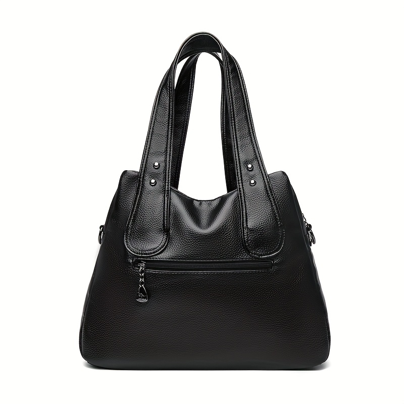 Women's Casual Tote Bag - Large Capacity Multi-Pocket Crossbody Shoulder Bag with Adjustable Strap, Zipper Closure & Bird Emblem, Deep Brown/Black for Work, Commute, Travel, Modern Iranian Style | Metallic Hardware Accents