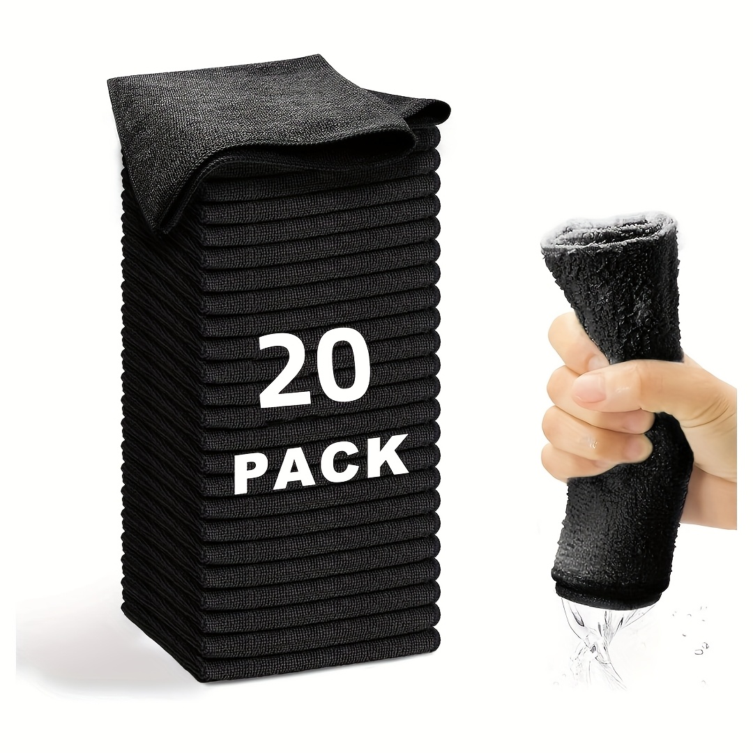 TEMU 5/10/20/50pcs Microfiber Cleaning Towels - Lightweight, Square, Black, Ideal For Car Detailing And Home Use In Kitchen, Bathroom, Bedroom, And Living Room