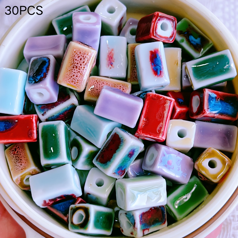 Image of Kit-mixed Color Rectangular Ceramic Beads, Boho Style Diy Material Package, Jewelry Findings