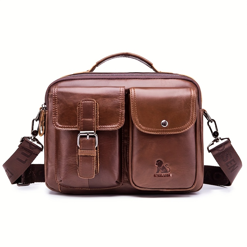 Men's Fashion Genuine Leather Single Shoulder Bag, Portable, Casual, With And Adjustable Strap, For Father's Day, Anniversary Gift