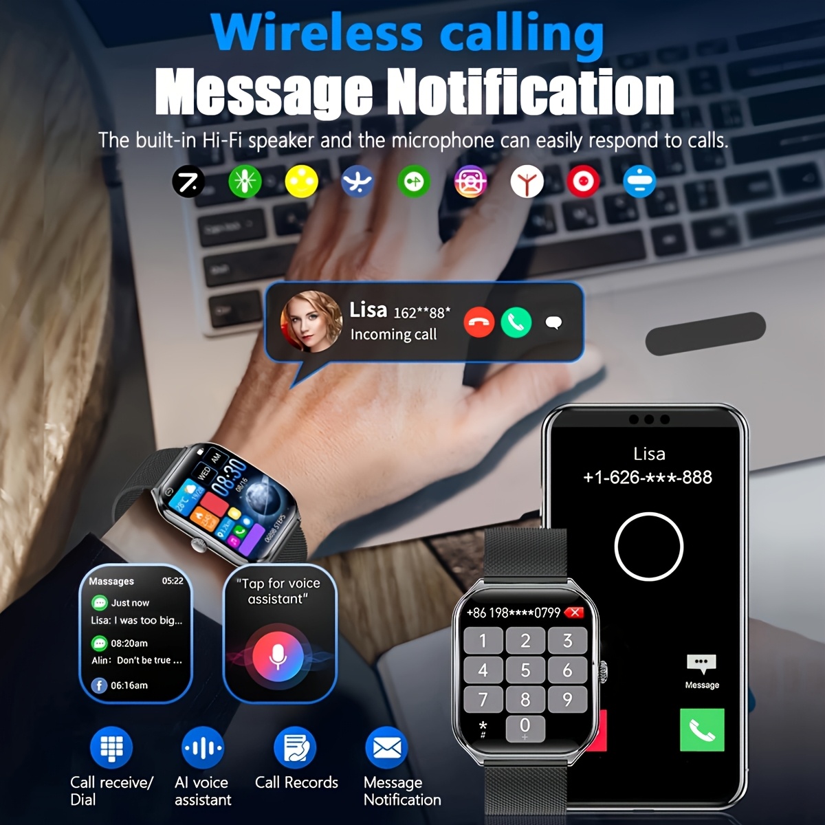 Ultra-thin Smartwatch 1.93" Full Touch Curved screen Smart Bracelet with Answer/Make Call, Message reminder, Multiple Sports Modes, Camera Control/Music, Compatible Android & iPhone, Smart Fitness Watch for Men/Women Friend Gift, Birthday Gift 19 Ultra-thin Smartwatch 1.93