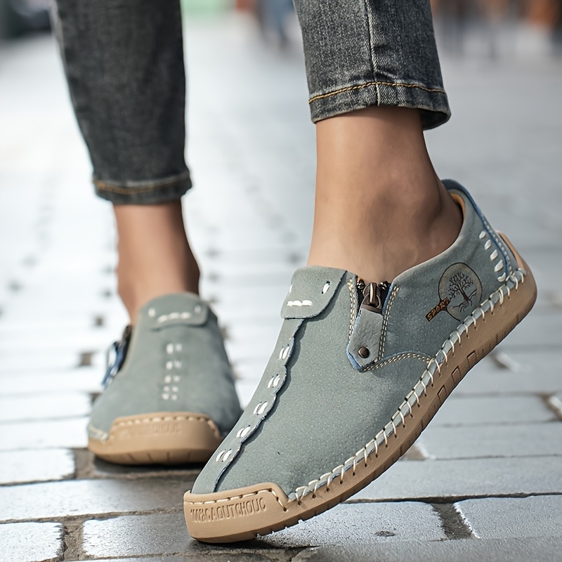 Women's Handmade Casual Loafers, Comfortable Sneakers with Zipper Closure