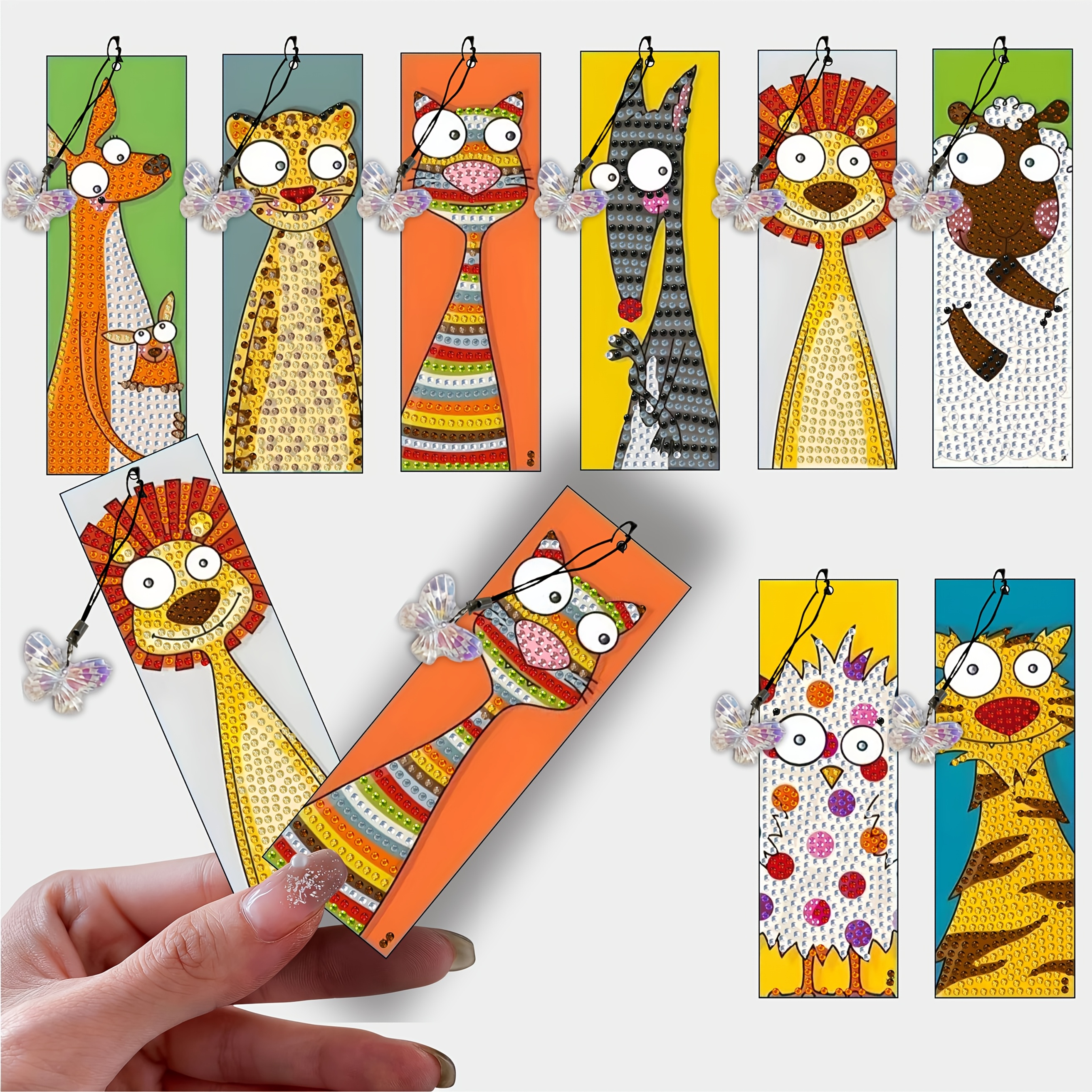 TEMU Set di segnalibri per pittura diamante a tema animale da 8 pezzi, set di segnalibri artistici con strass e diamanti con 8 ciondoli di a forma di