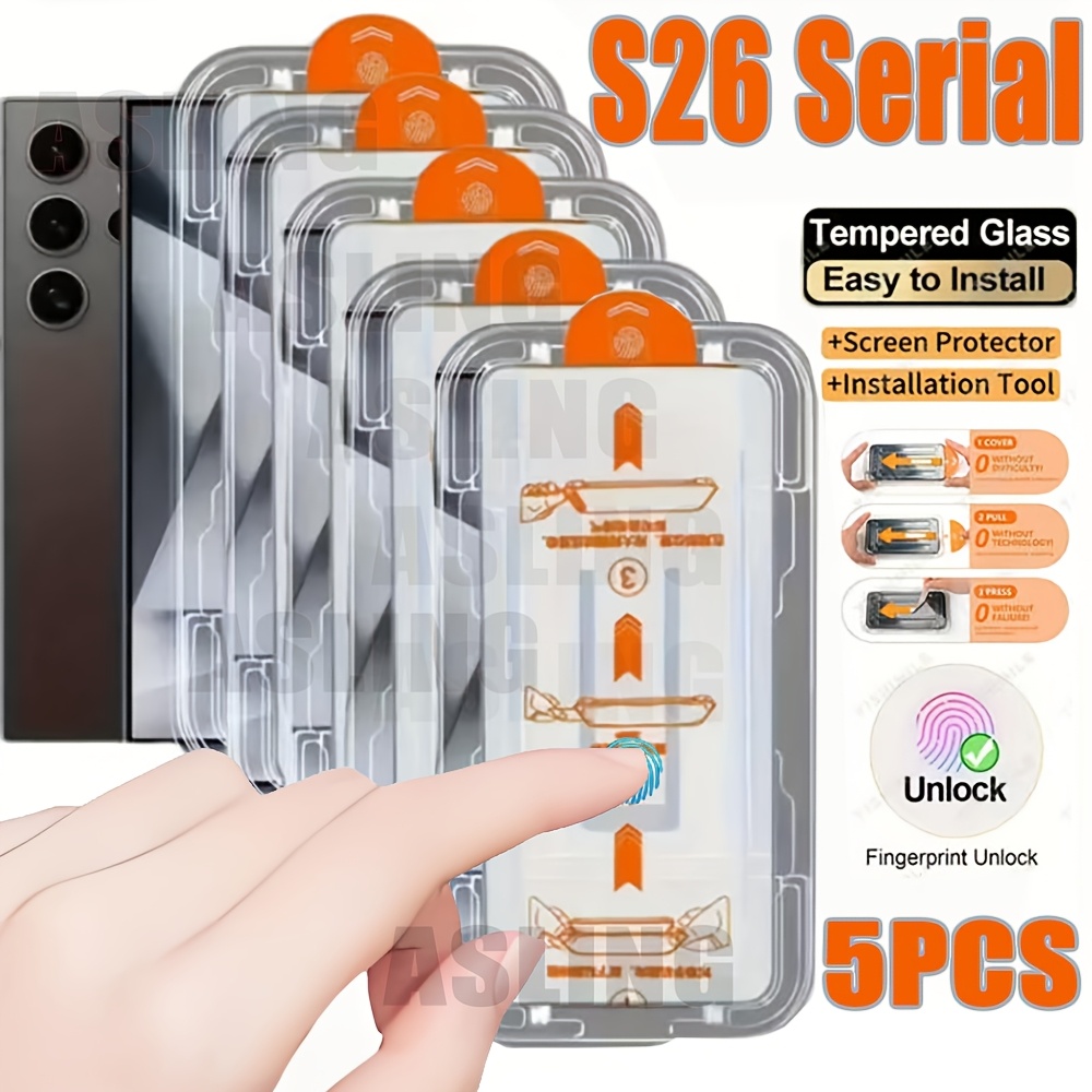 Image of 5pcs Hd Tempered Glass Screen Protector Films (supporting Fingerprint Unlocking) For For Galaxy S26 Ultra, Anti-scratch, Shock-resistant And Dust-proof, .