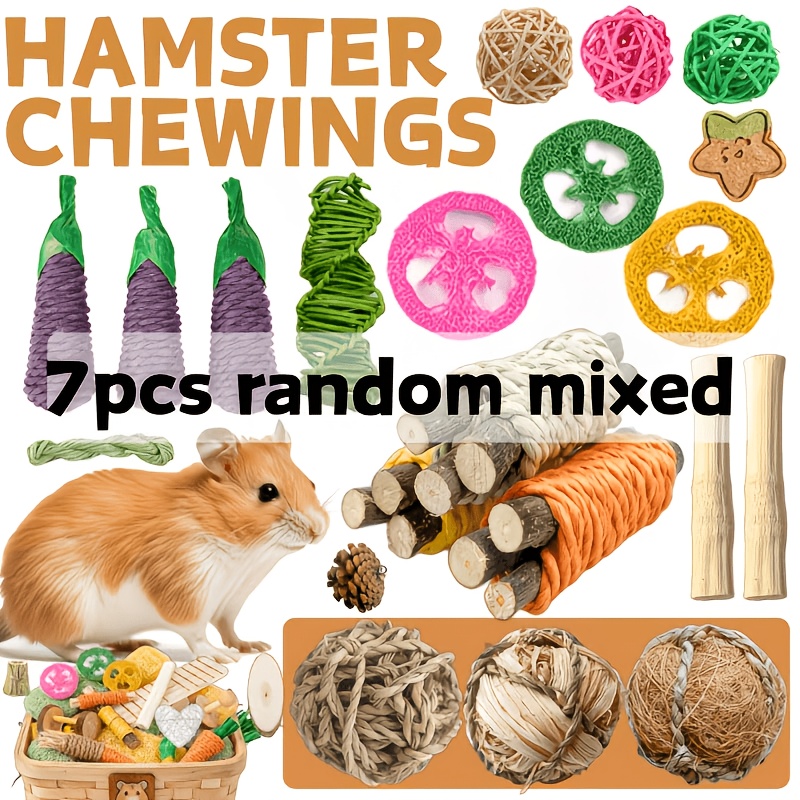 TEMU 7pcs Set Of Small Pet Chewing And Grinding Tools, Random Colors And Styles, Helping Small Pets Play, Grind Teeth, Boredom, And With Owners,