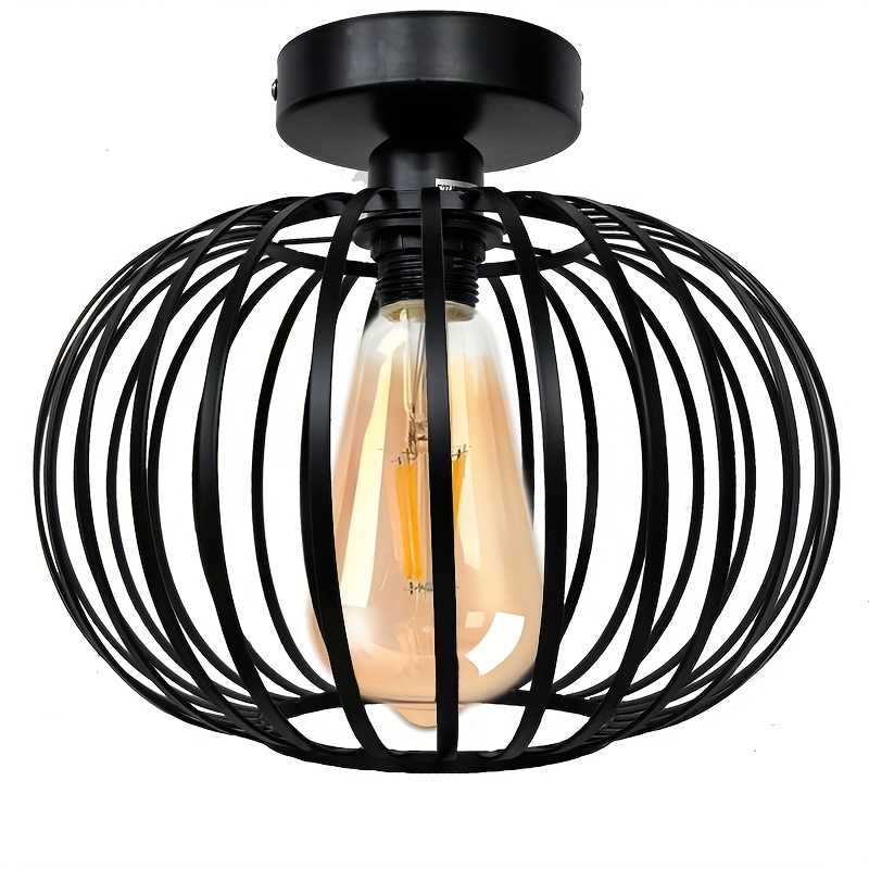 Modern Black Metal Ceiling Light With E27 Socket - Flame Round Lampshade Pendant For Kitchen, Hallway, Living Room, Bedroom, Dining Area, Not Bulb