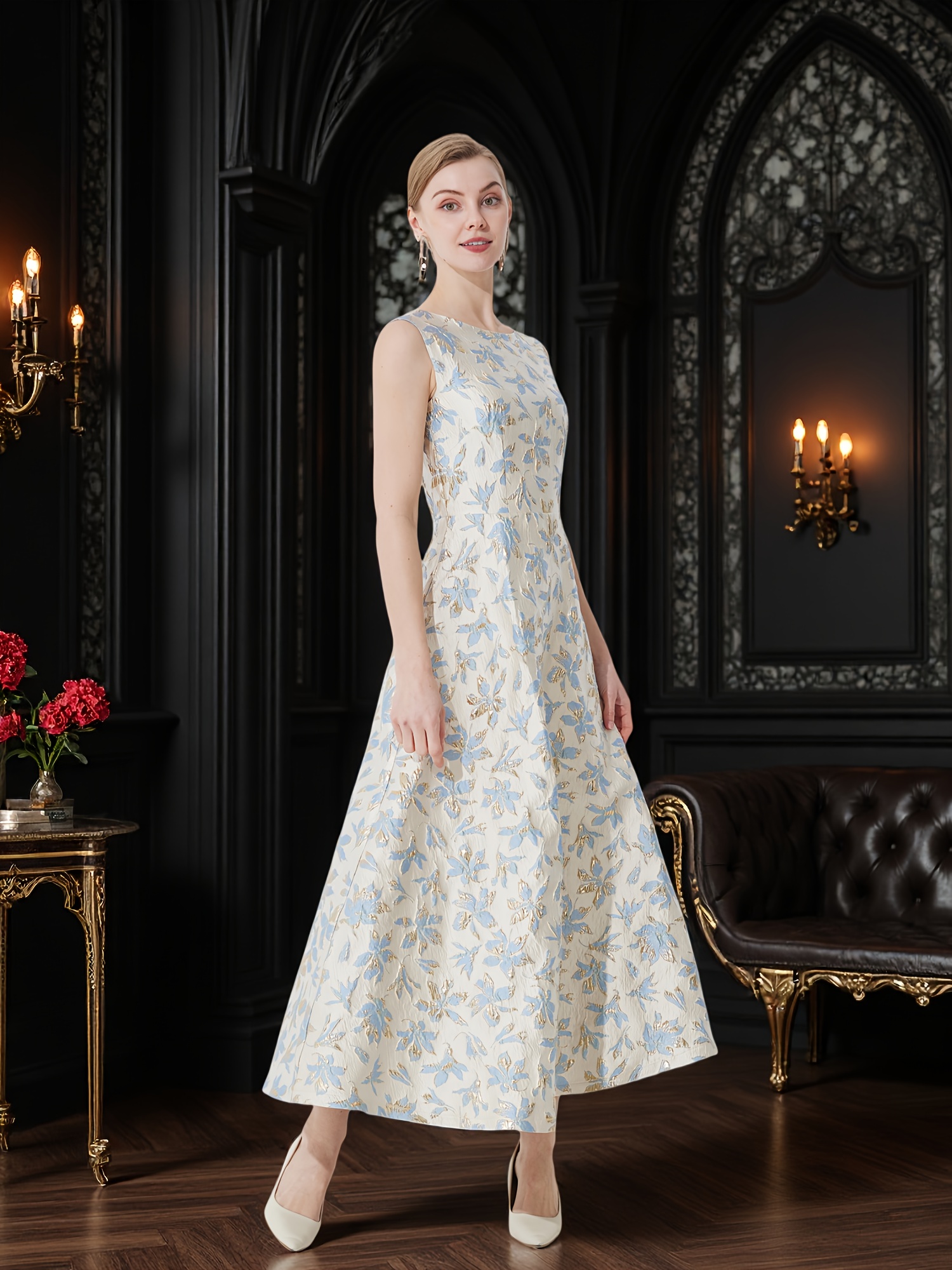 elegant sleeveless a line evening gown blue golden - Temu Bahrain