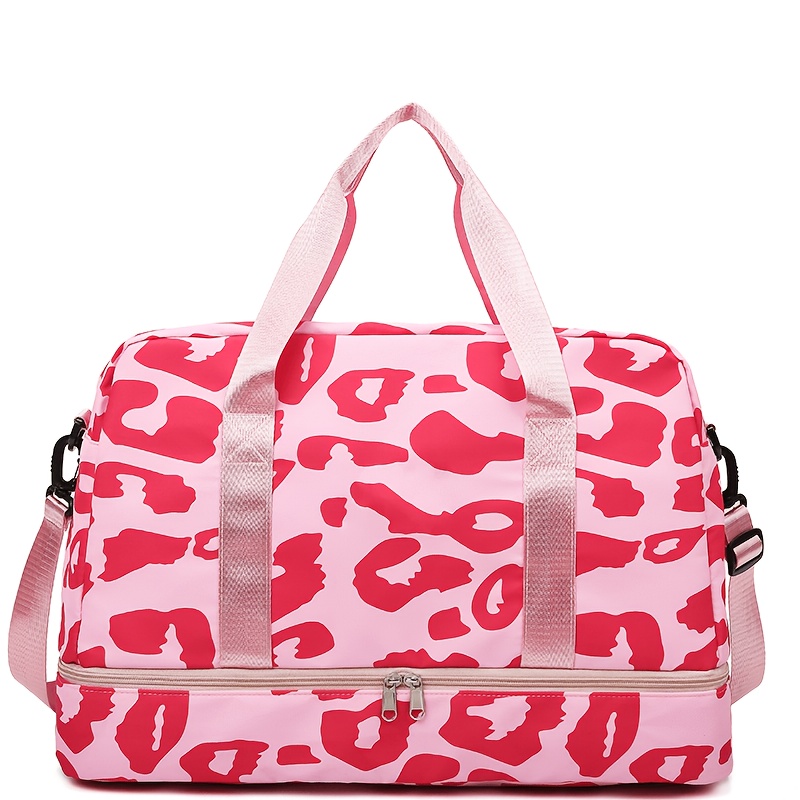 Leopard Print Large Capacity Sports Bag & Travel Case Suitable For Gym, Fitness, Nylon Suitcase With Leopard, Lightweight Carry- For &, Hand Washable
