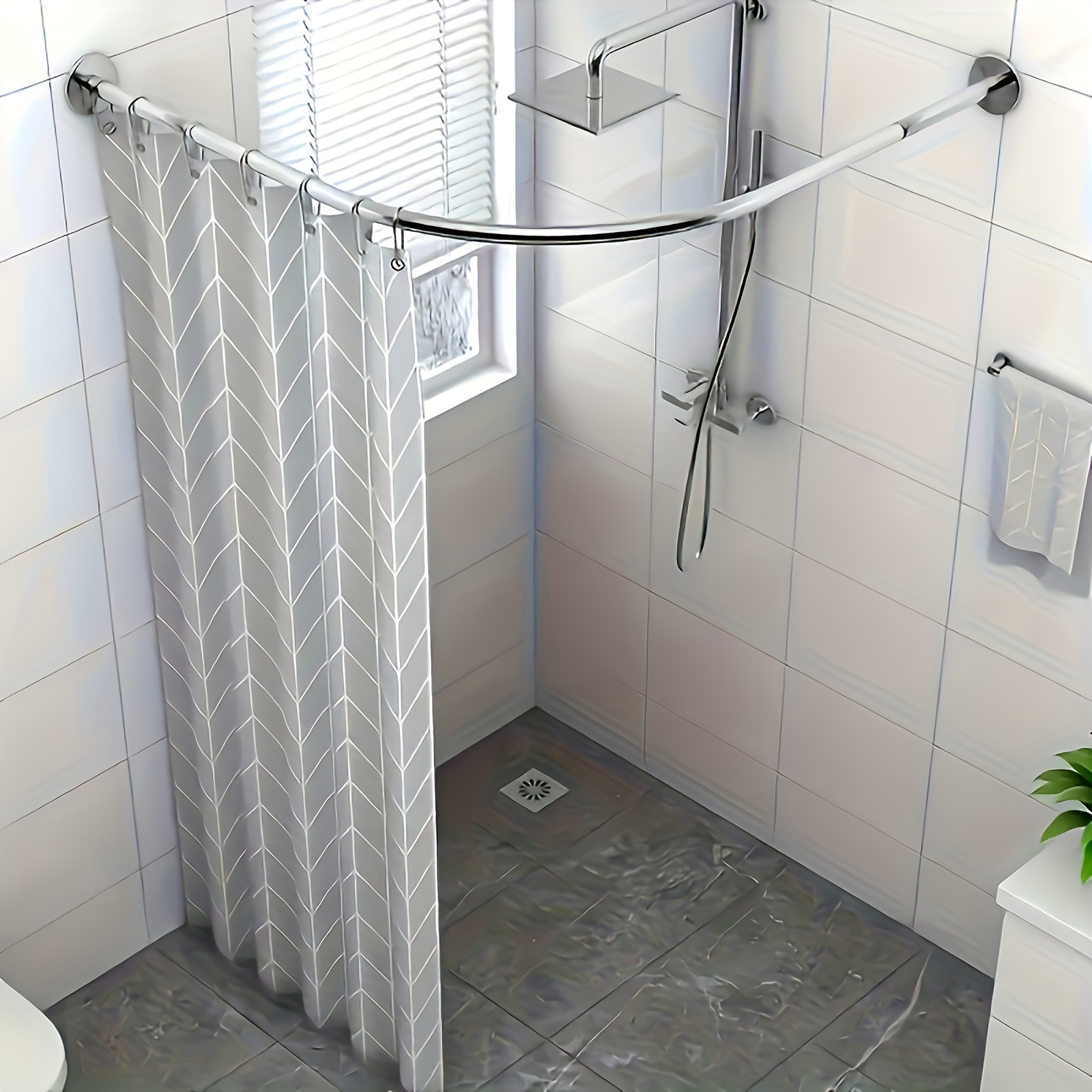 

1pc Steel Shower Curtain Rod, L-frame No-punch Installation, Suitable For Bathroom, Bathtub, Clothing , And Bathroom Accessories