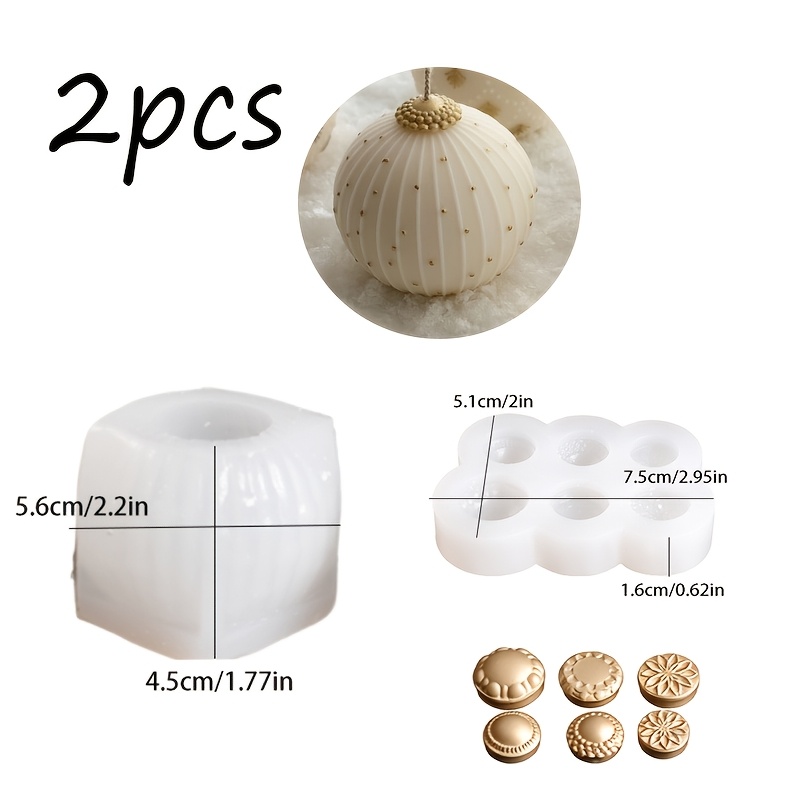 TEMU 2pcs Set - Resin Silicone Molds, Assorted-style Spherical Candle Silicone Mold Set, Round Spherical Candle Jar Mold And 6-compartment Embossed
