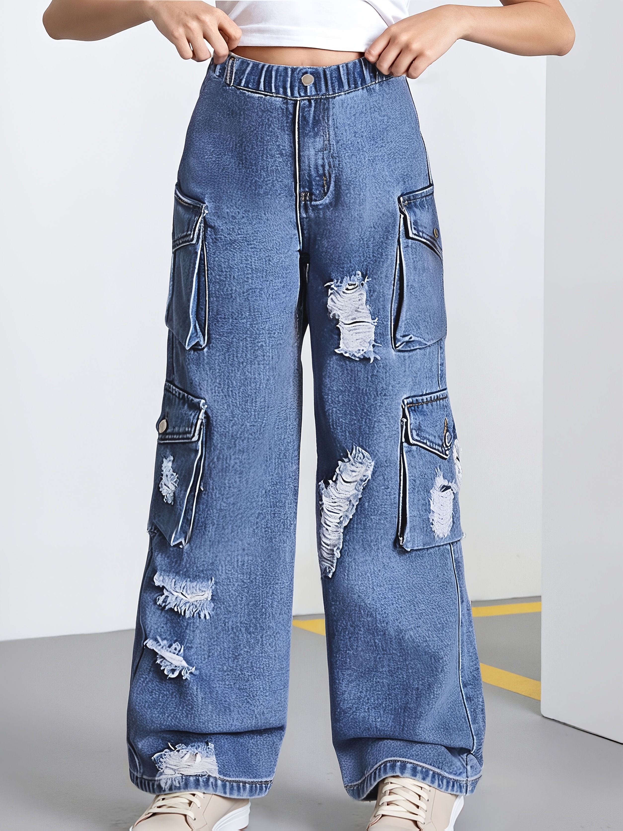 1pc y2k style kids girls washed denim cargo pants loose fit Temu