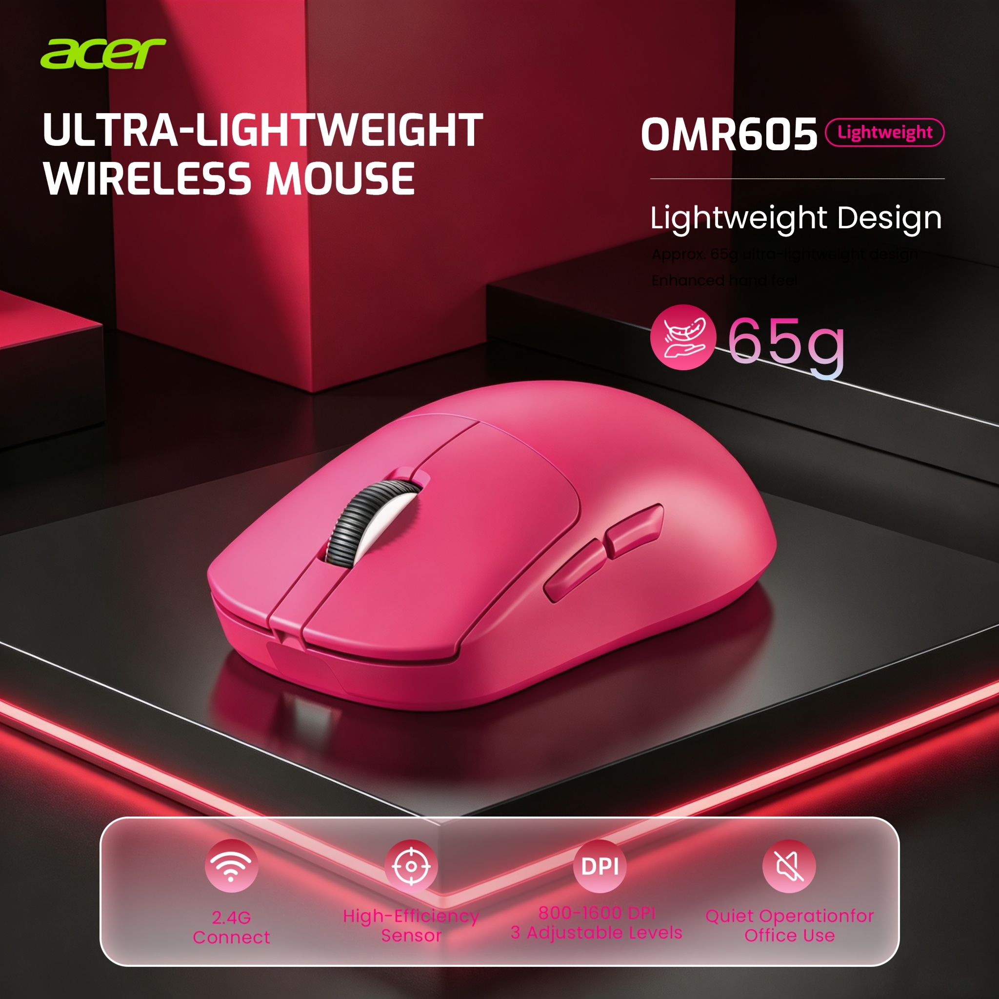 Acer 2.4ghz Mouse Wireless, Compact And Portable Mouse For Laptops, Tablets And More, 12-month Battery(not ), Smooth Tracking, Compatible With Pc And , Windows And - Graphite