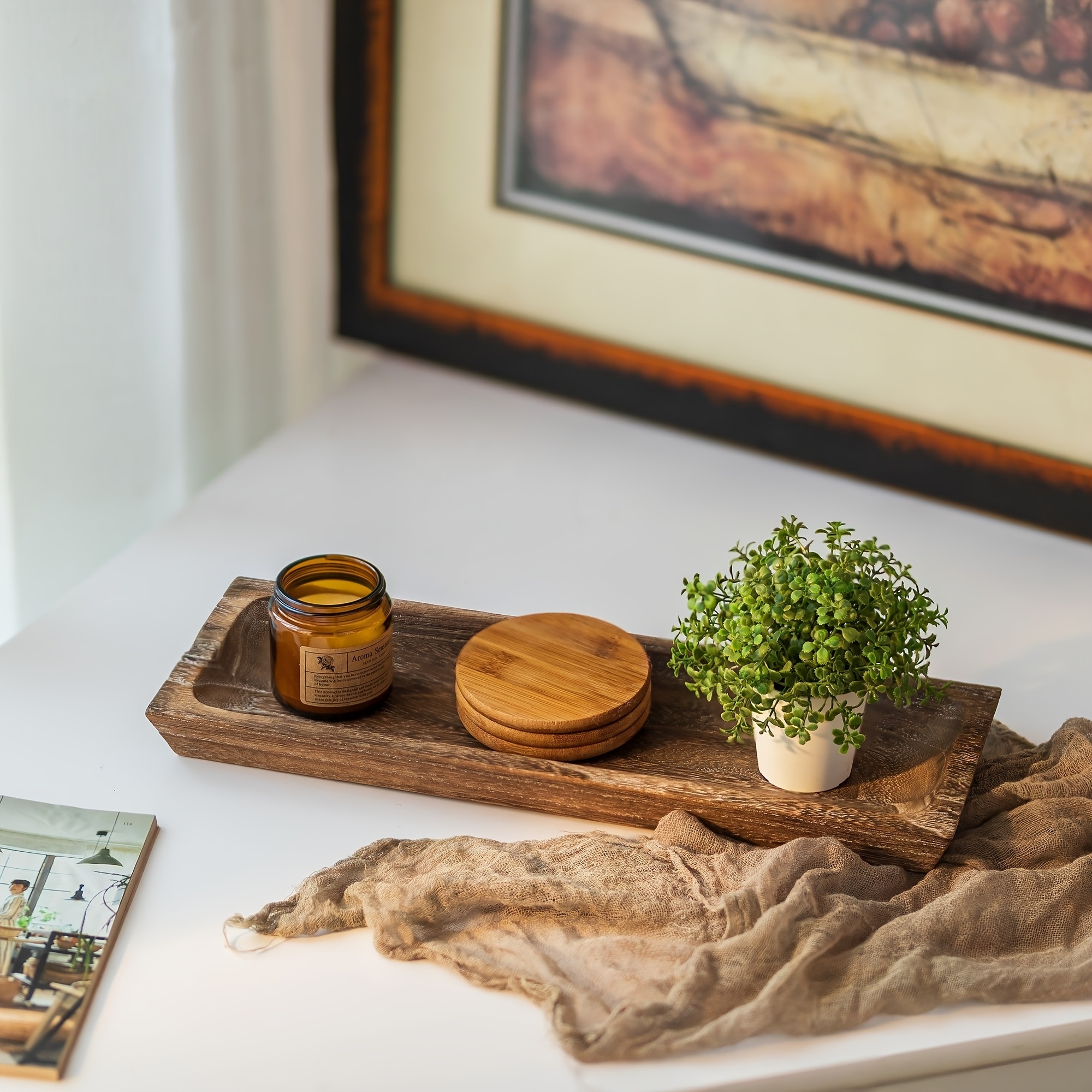 wooden tray centerpiece sold on Temu United States