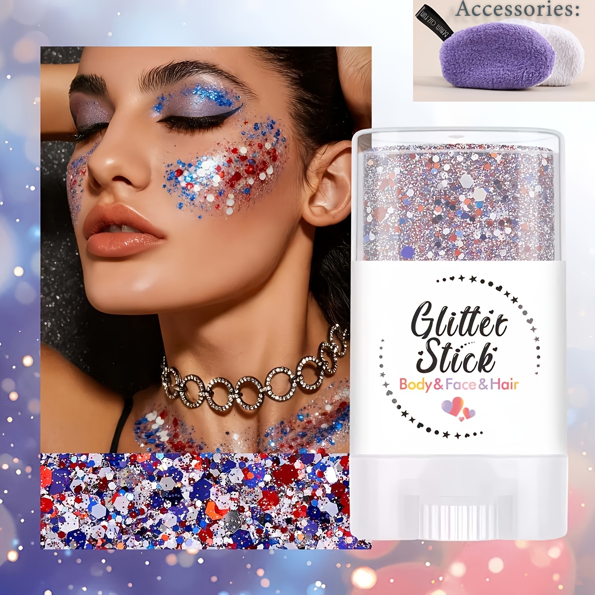  glitter body paint stick with makeup remover cloth   face paint for   sports games parties and celebrations shiny sparkle makeup kit