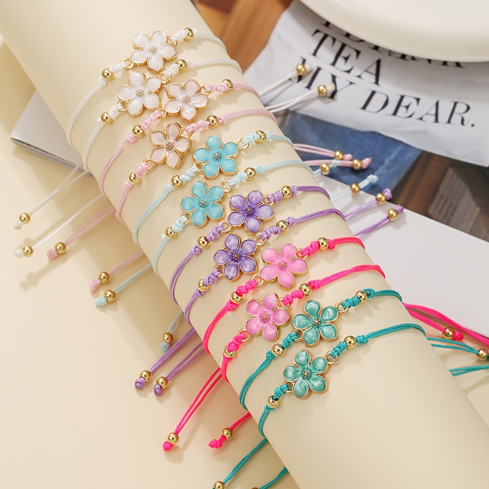 TEMU Colorful Floral Braided Bracelets Set | High-value Versatile Additions For Daily And Gift Occasions, Earth Day