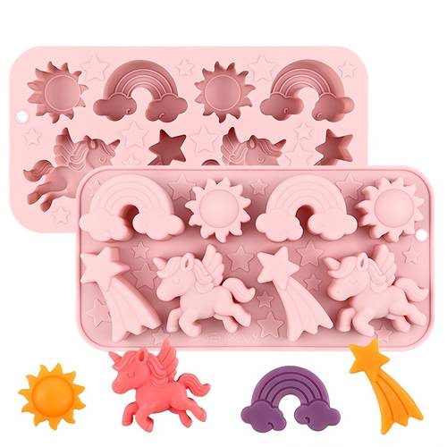 1pc 8 non stick silicone mold suitable for baking plaster molds meteor sun rainbow unicorn shapes for diy crafts dessert cube candy pastry cake decorations