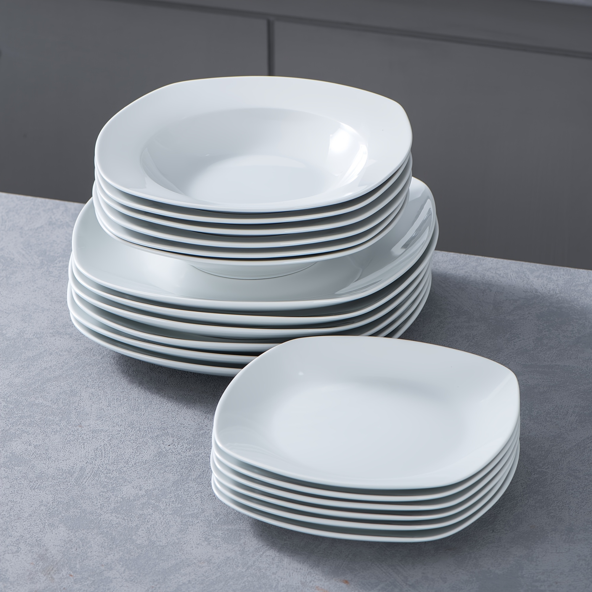 18pcs porcelain dinnerware set gray white modern dish Temu