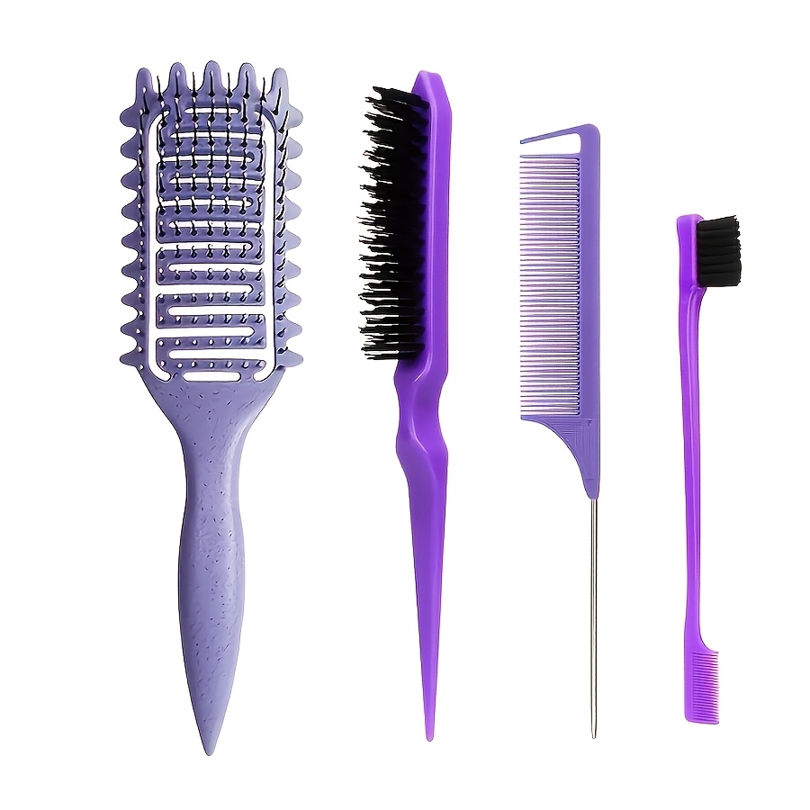 TEMU 4pcs Set Of Smoothing Curling Combs, 3-row Teasing Comb Eyebrow Brush Edge Control Brush Steel Needle Mouse Tail Comb Pointed Tail Long Tail