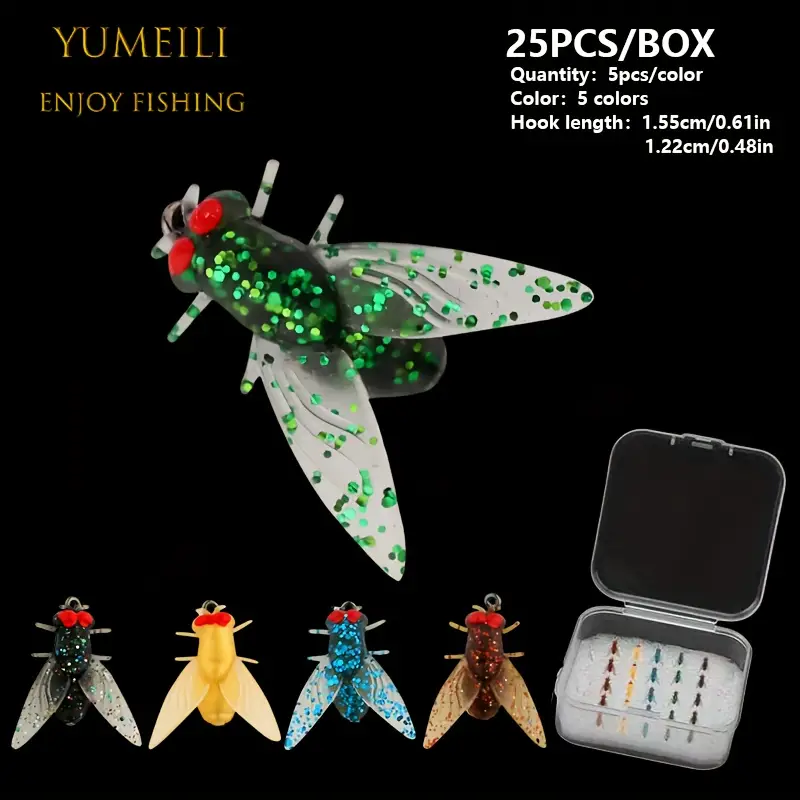 25pcs Fly Fishing Hooks And Flies in a Box, Fly Fishing Lures, Mini Insect Fish Hooks, Five-Color Mixed Packaging * Experience 25pcs Fly Fishing Hooks And Flies in a Box, Fly Fishing Lures, Mini Insect Fish Hooks, Five-Color Mixed Packaging * Experience