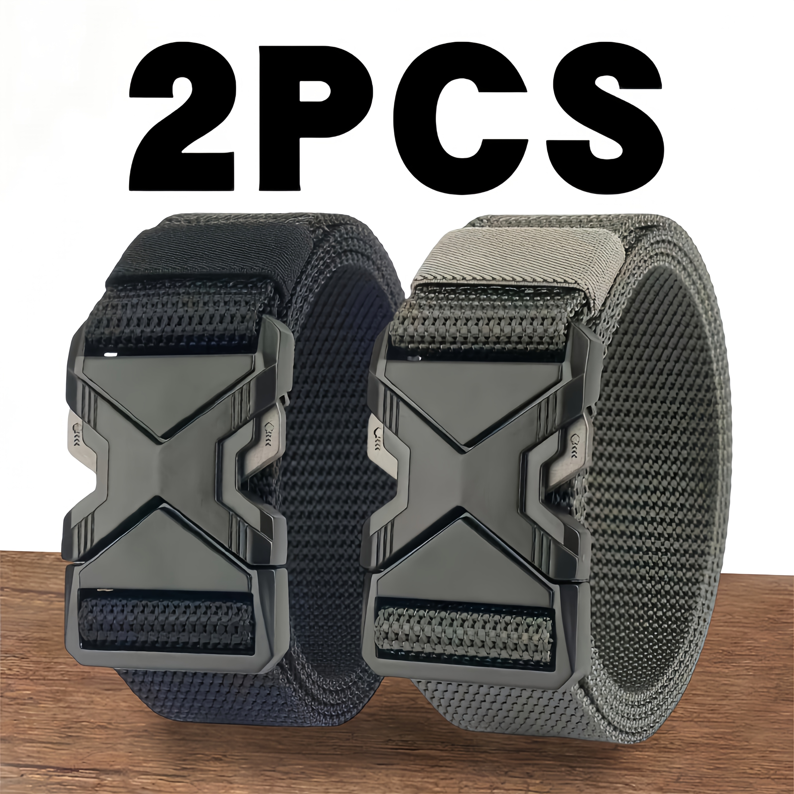 TEMU Men's X-style Quick-release Tactical Belts 2-pack - Fast Buckle Design, Thickened Nylon Webbing, Breathable And Durable, Suitable For ,