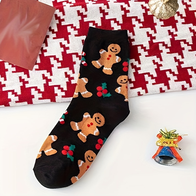 Image of A Pair Of Christmas Stockings For Women, Mid-calf Cute Cartoon Trendy Long Socks, Autumn/ Brand Red Gift Socks