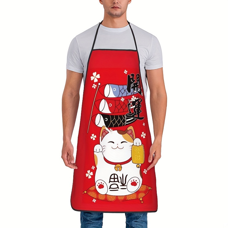 

1pc, Polyester Apron, Lucky Cat, Shipping Cat, Simple Style Waterproof Adjustable Suspender Apron, Cat Pattern Restaurant Waiter Decoration Overalls, Dirty Resistant Restaurant Chef Apron Overalls