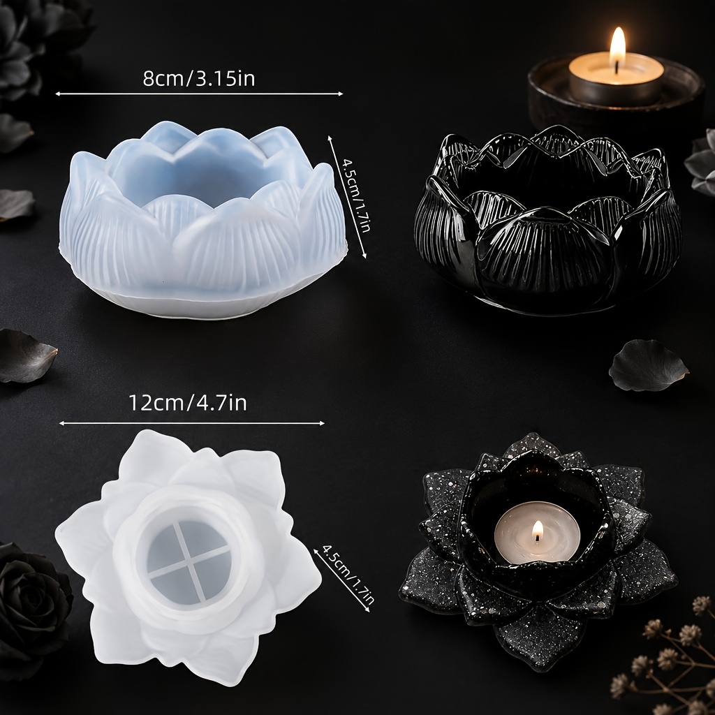 2pcs Diy For Lotus Shaped Clay Silicone Molds - Aromatherapy Jewelry Box & Tea Light Holder For Home Decor