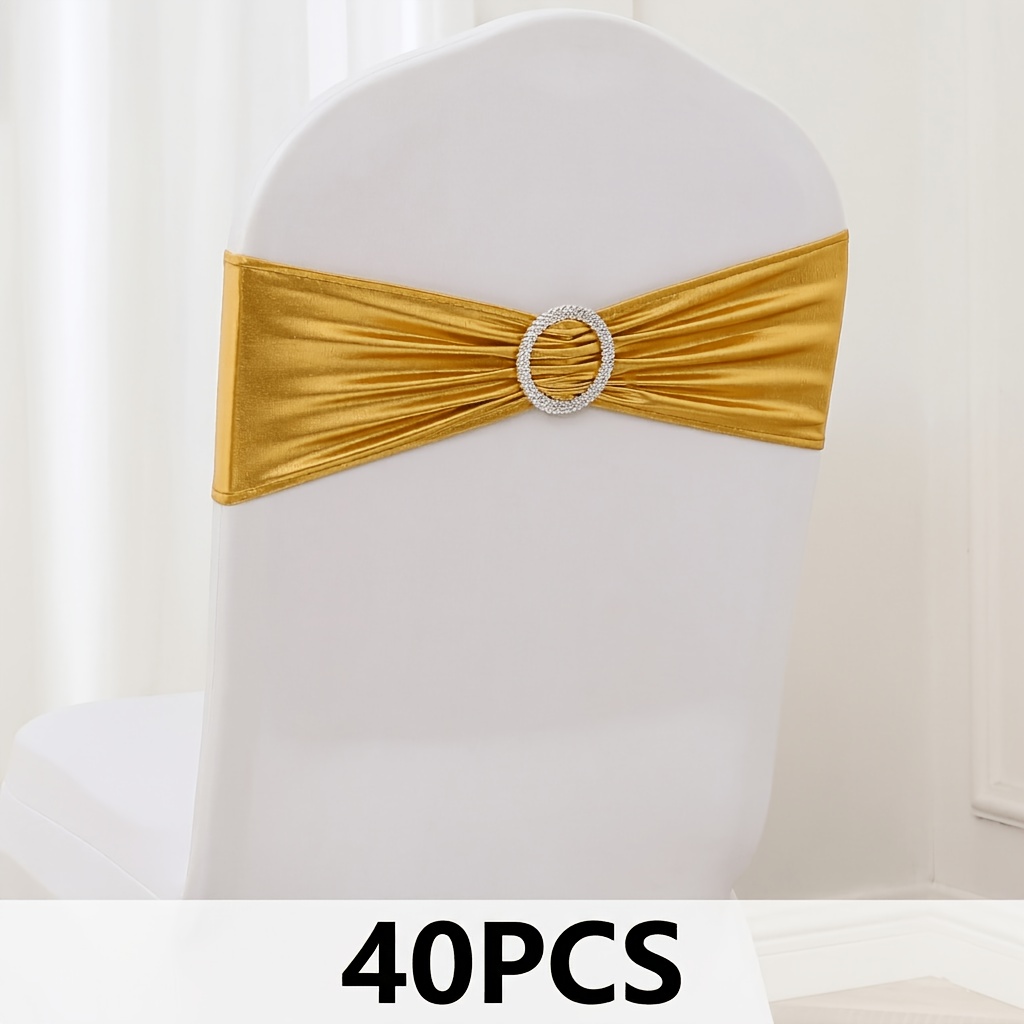 Image of 40pcs Elastic Fabric Chair Sash Ribbons With Silvery Round Buckles – Elastic Chair Sashes For Wedding, Banquet, And Party Decorations
