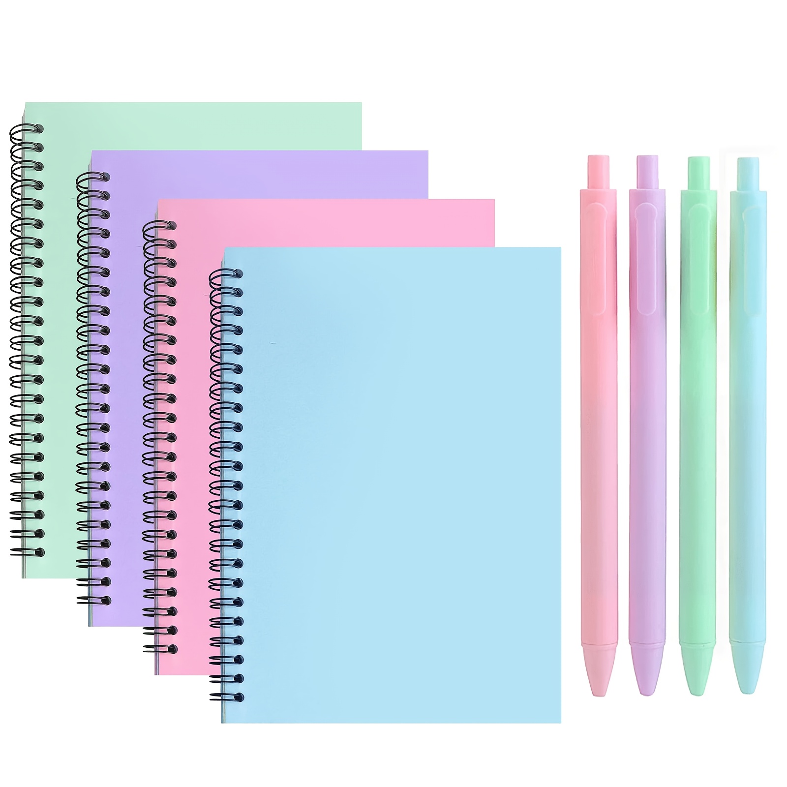TEMU 4-pack A5 Spiral Notebooks With Pens, A5 Size, 100 Pages/50 Sheets Colorful Cover Wirebound Journals, X 21 Cm Lined Notebook For