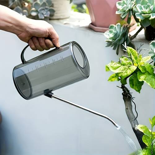 gray stainless steel long spout watering can with spray nozzle 2pcs set household gardening watering tool for succulents and flowers durable plastic material large capacity irrigation tool modern