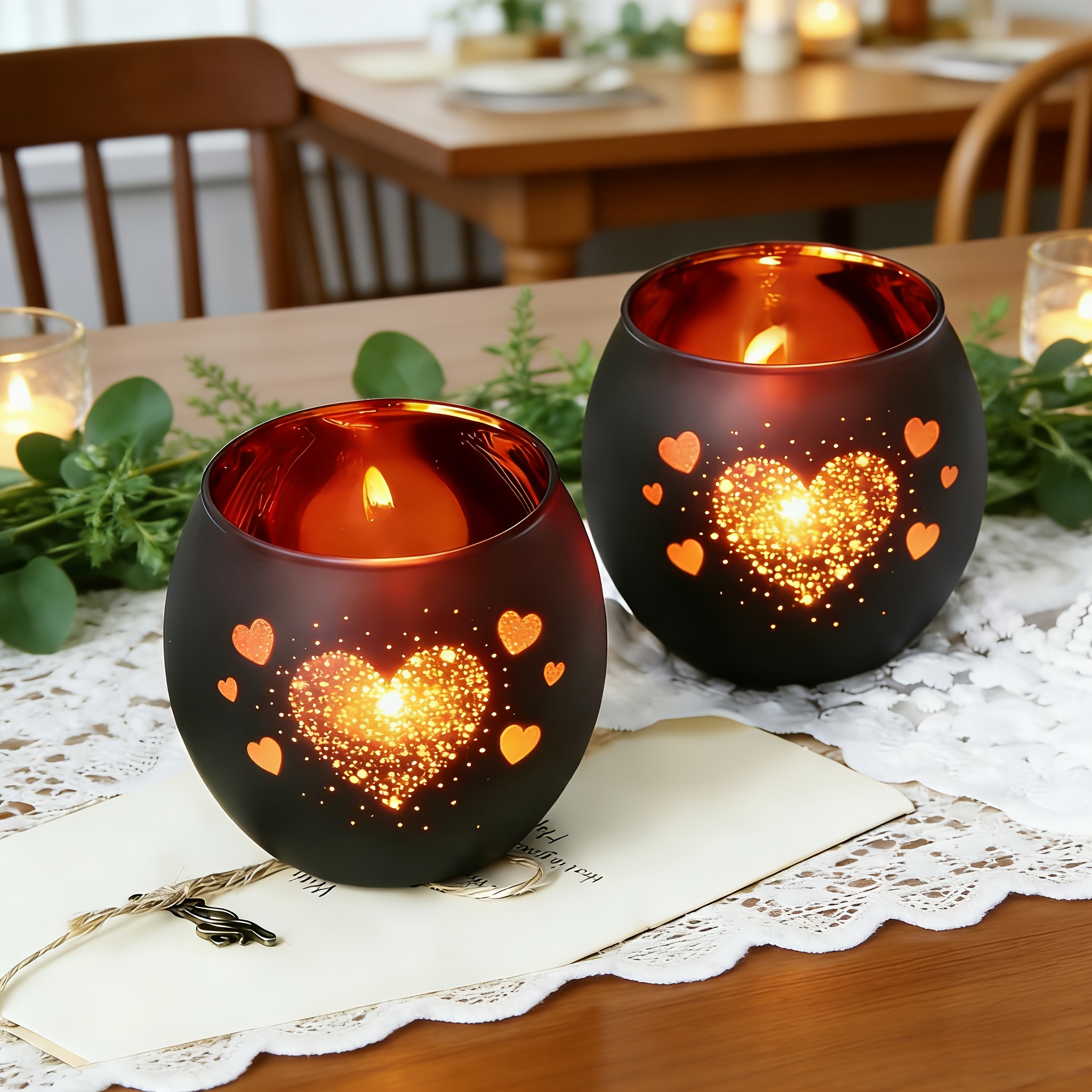 E-shop Blühendes Herz Kerzenhalter Set aus 2 | Blühendes Herz Atmosphäre Dekoration, Valentinstag Romantischer Stil, Schwarze Welt Romantische Herz