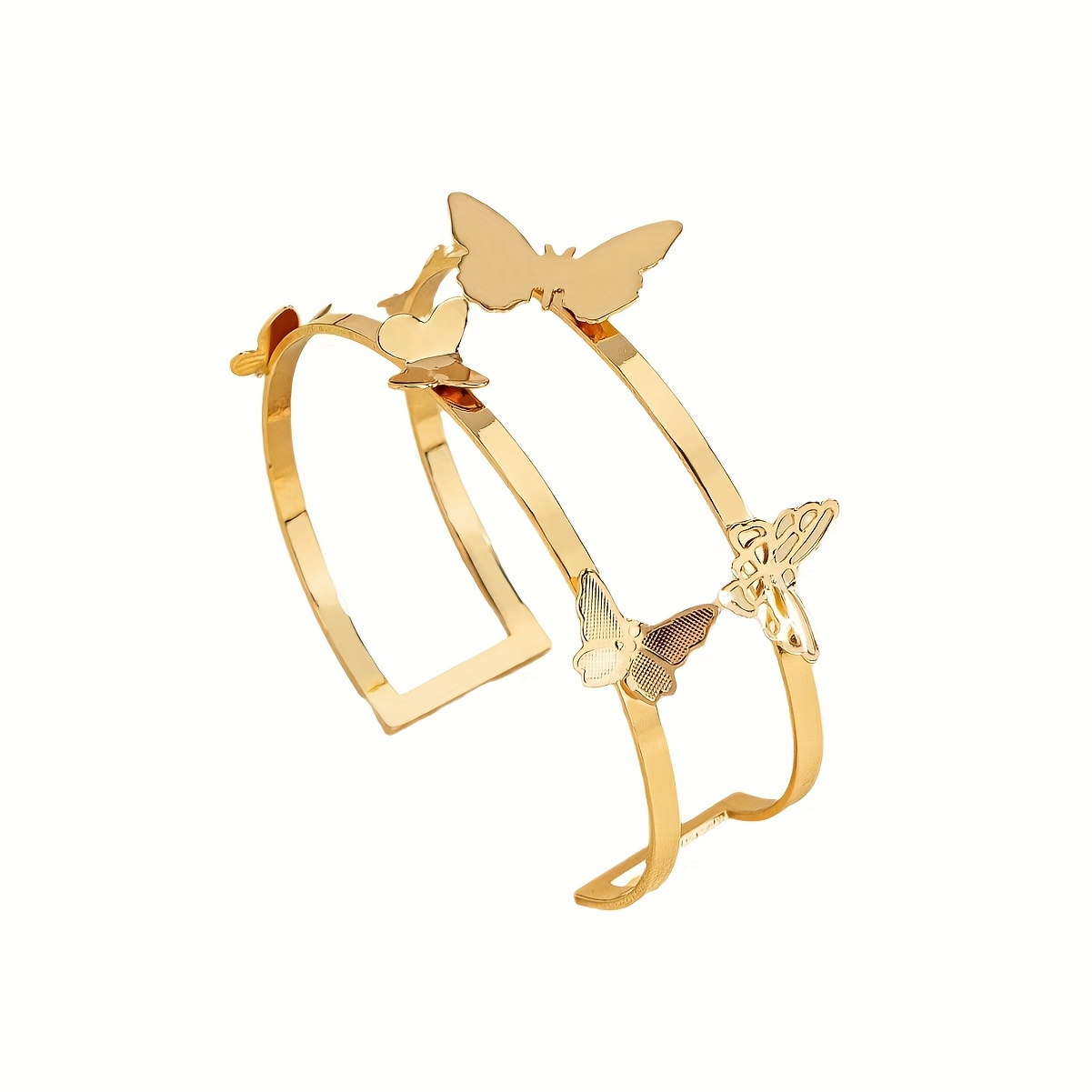 Y2K Style Open Bangle Bracelet with Golden Tone Butterfly Charms
