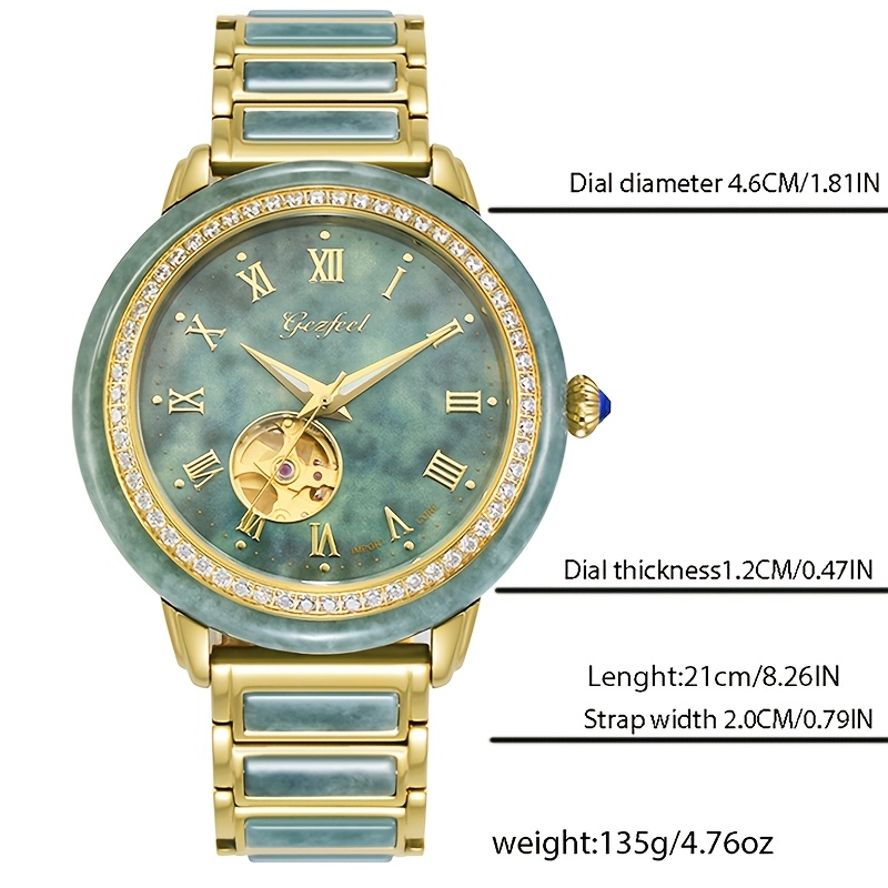 Image of Luxury And Easy Stainless Steel Men's And Women's Mechanical Watch With Jade Accent, Without Battery