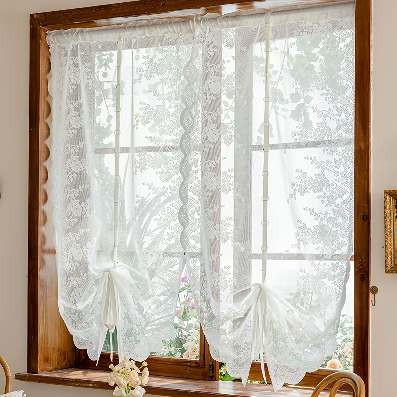2pcs Double Row Floral Roman Curtains, -made Wholesale Cross-border Curtains